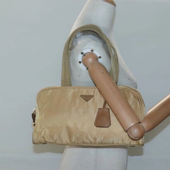 PRADA Hand Bag Nylon Gold Yellow Auth - Picture 1 of 16